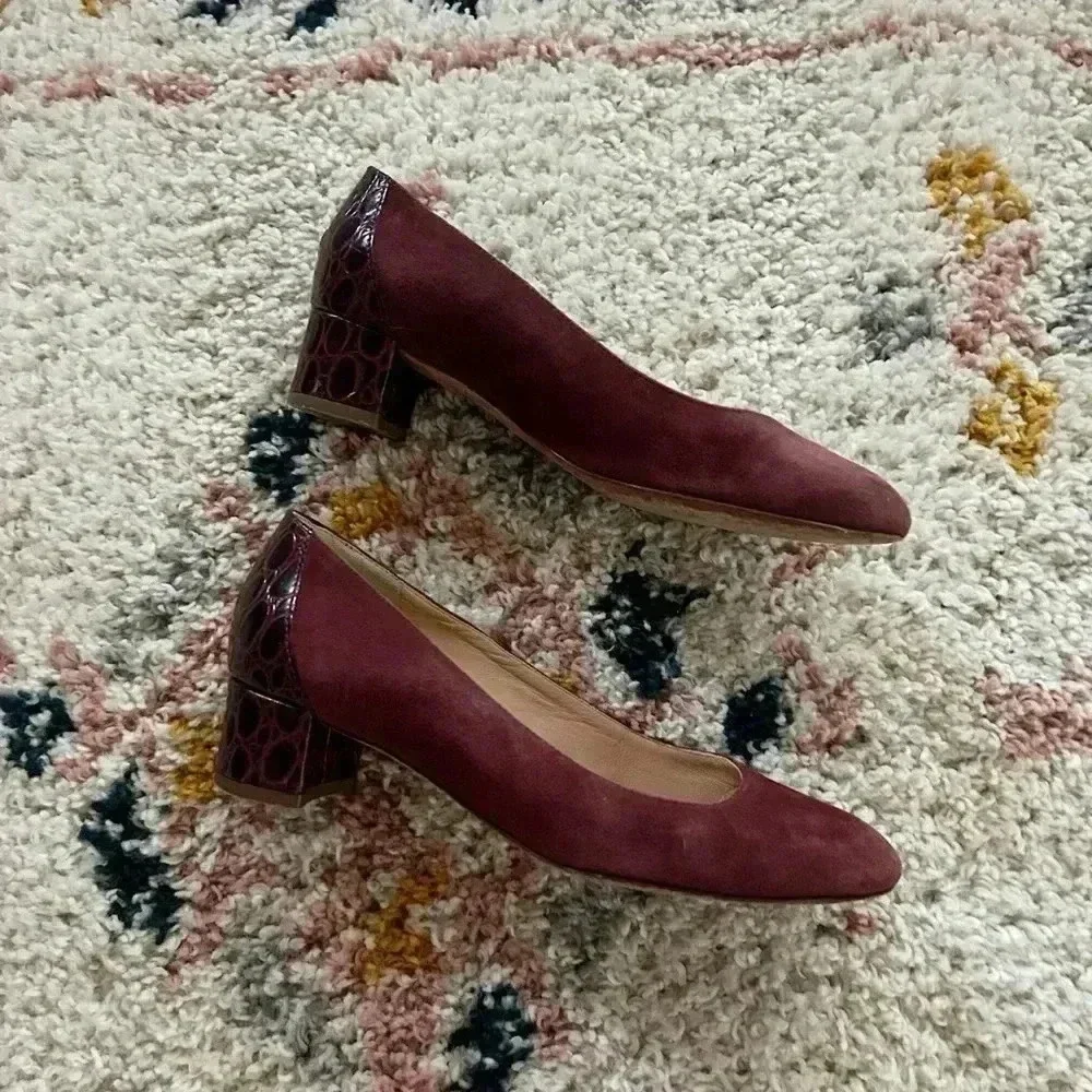 J.crew burgundy suede‎ heels 7